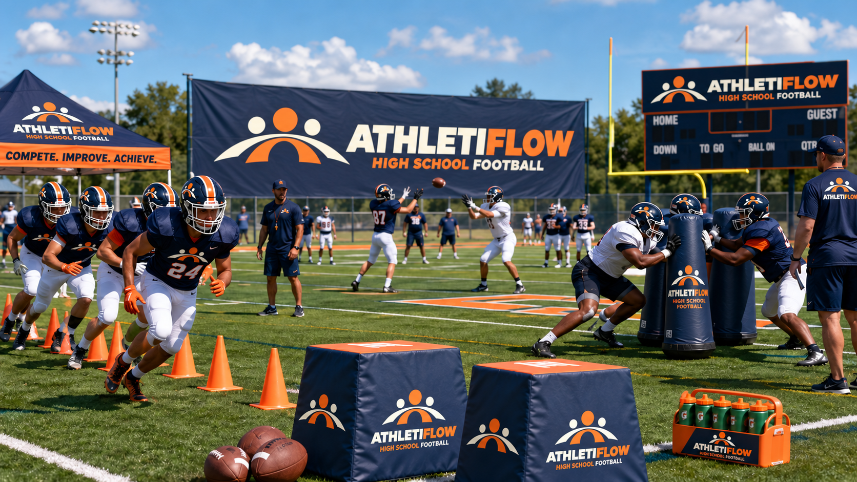 Football practice planning for varsity, JV, and junior high